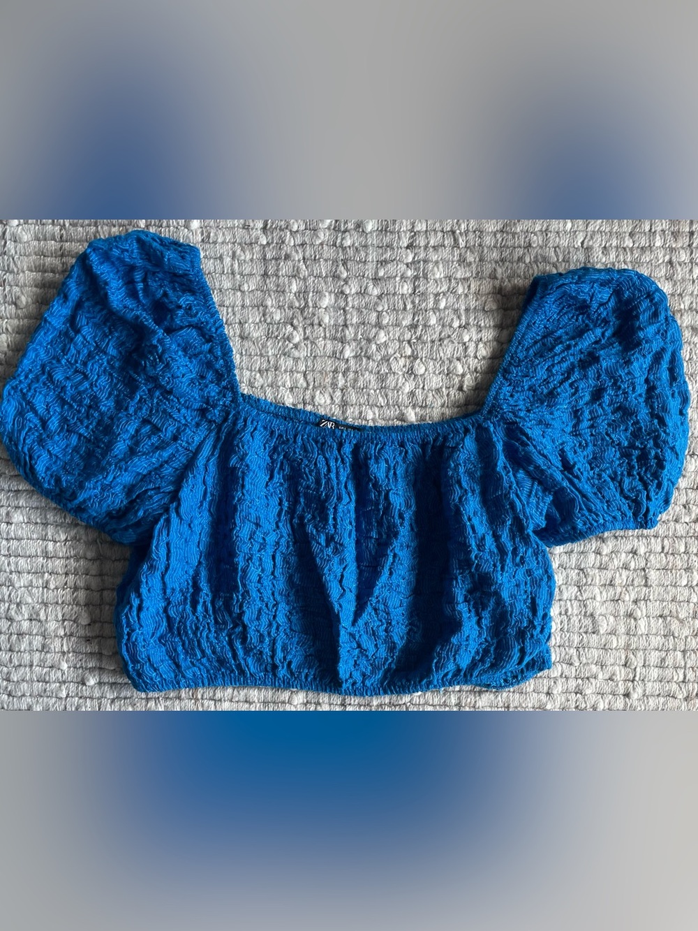 Zara Royal Blue Puff-Sleeve Crop Top
